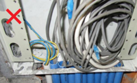 弱電箱穿管無護口、箱內接線凌亂