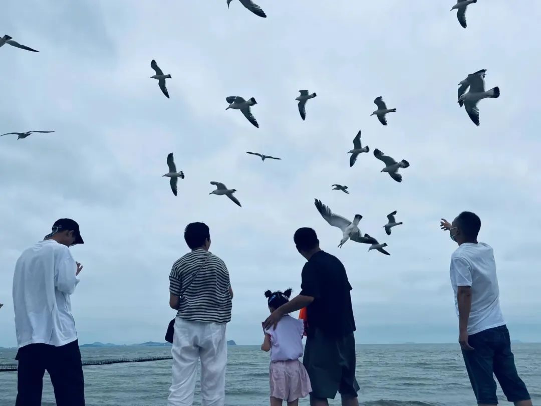 人約山海間，翩然見天地，抵達目的地的銘品家人們，第一時間去海邊漫步，感受傍晚的溫柔海風。